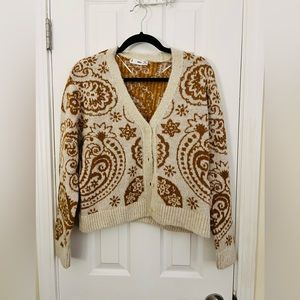 MANGO Paisley Brown and White Cardigan Size L